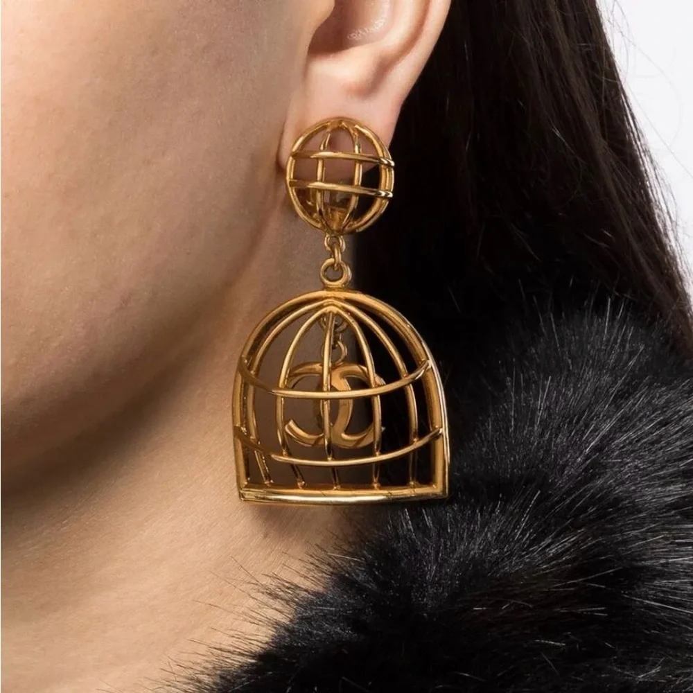 CHANEL Gold Cage Clip Earrings